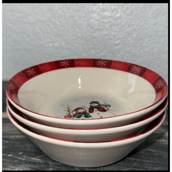 Set Of 4 Holiday Snowman Ceramic Dessert Bowls - Picture 3 of 5